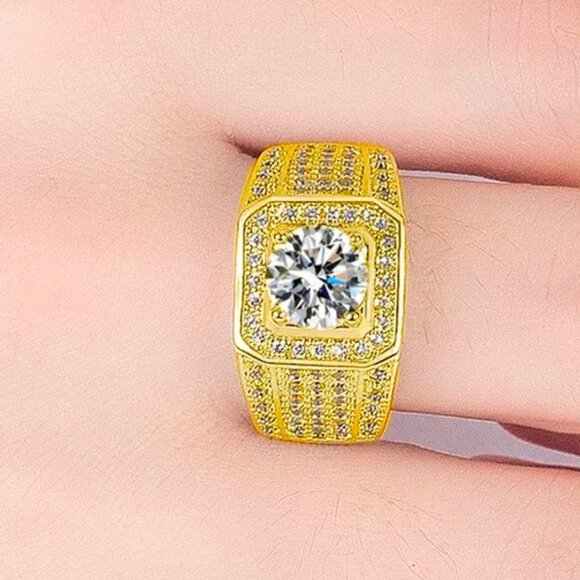 Big 2.50 Ctw. Men's Micro Pave Diamond Ring 18K. Yellow Gold Pltd. - Picture 4 of 4